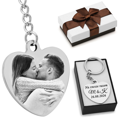Brelok Serce ze zdjęciem i GRAWEREM prezent na Walentynki Srebrny