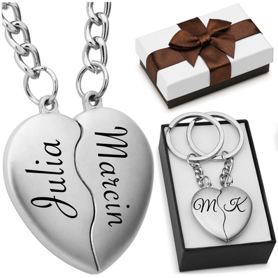 Brelok dwie połówki serca magnetyczne z GRAWEREM prezent na Walentynki