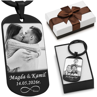 Brelok do kluczy z GRAWEREM zdjęcia Stalowy na Prezent Czarny