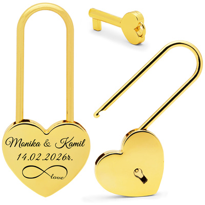 Kłódka miłości z GRAWEREM prezent dla pary na Walentynki Złota Duża