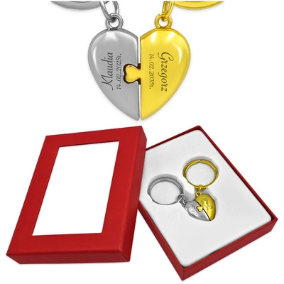 Brelok dla Pary Połówki Serca Złoto-Srebrne z GRAWEREM na Walentynki