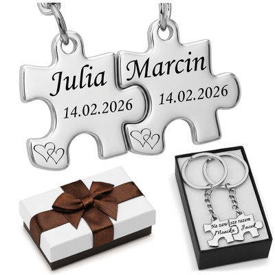 Brelok dla par Puzzle z GRAWEREM Prezent na Walentynki dla zakochanych