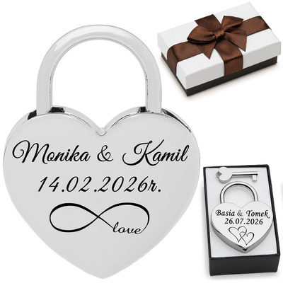 Kłódka miłości z GRAWEREM prezent dla pary na Walentynki Srebrna SL