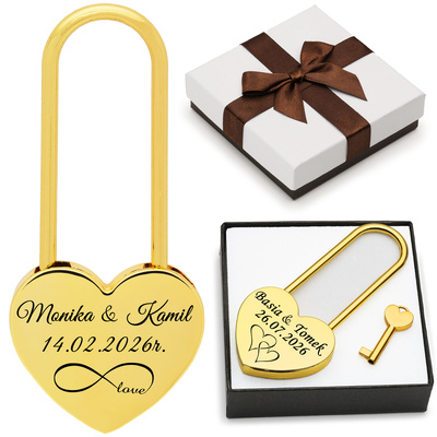 Kłódka miłości z GRAWEREM prezent dla pary na Walentynki Złota Duża GXL