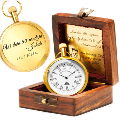 Zegarek kieszonkowy w drewnianym pudełku - Prezent z Grawerem