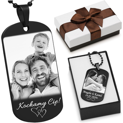 Nieśmiertelnik z GRAWEREM zdjęcia na Prezent Stal Szlachetna Czarny